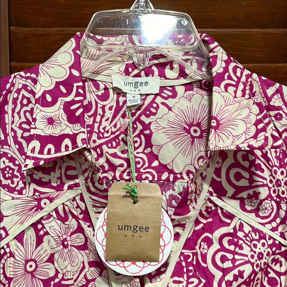 NWT Umgee Mini Dress Raspberry and Cream Floral Patterned Dress - Picture 3 of 12